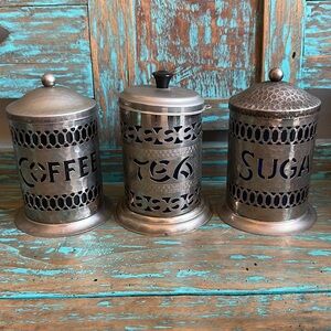 Vintage Silver Plated Coffee Tea Sugar Small Canisters Trio Lidded